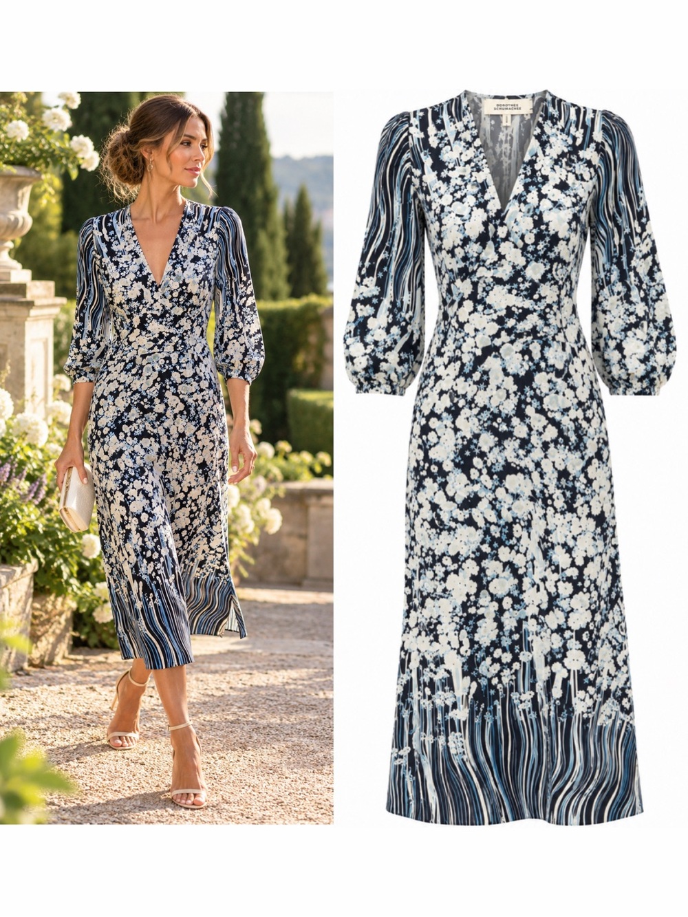 Dorothee Schumacher Blue Floral Silk Midi Dress 1 XS Wedding Guest NWT 🟠